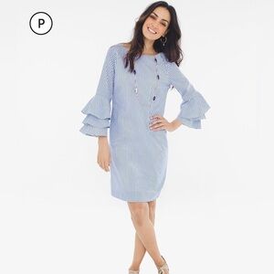 Chicos Blue and White Striped Dramatic Sleeve Dress